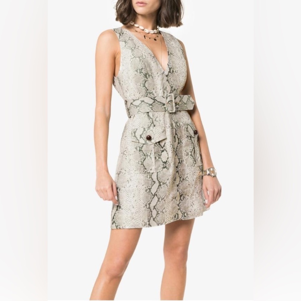 Zimmermann Corsage Python Print Safari Linen Mini Shirt Dress Size Zimmermann 2